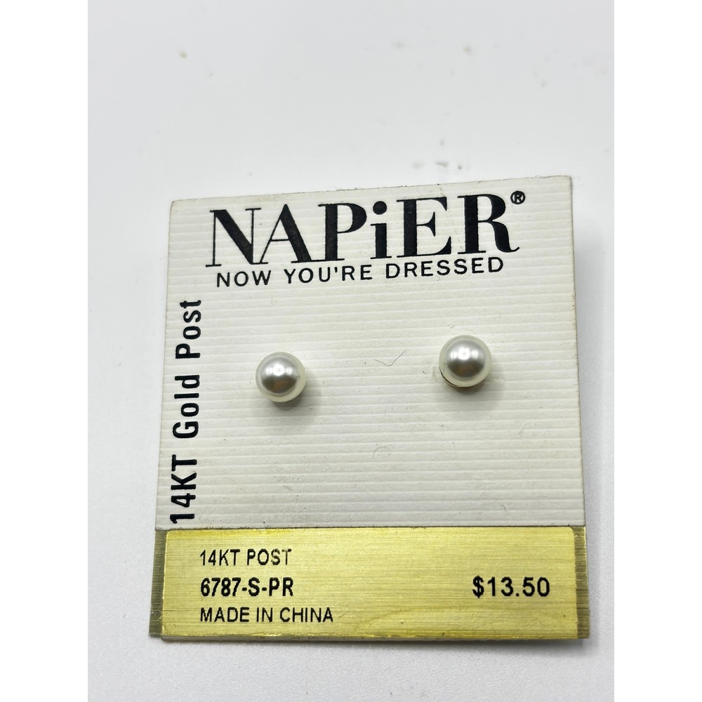 Napier Stud Earrings Womens OS White 14KT Gold Post Faux Pearl 6787-S-PR